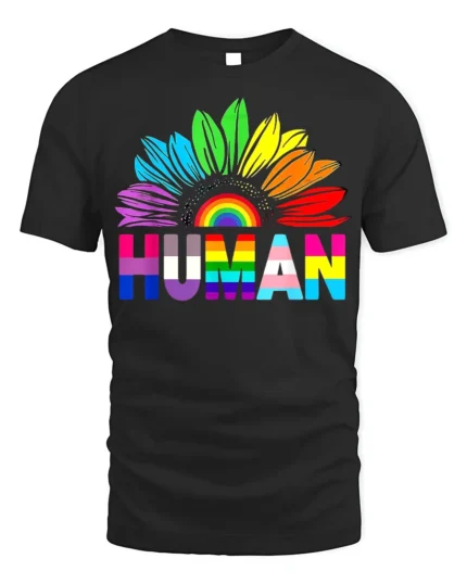 Colorful Human Rights T-Shirt Pride Flower Graphic - black t-shirt on white background