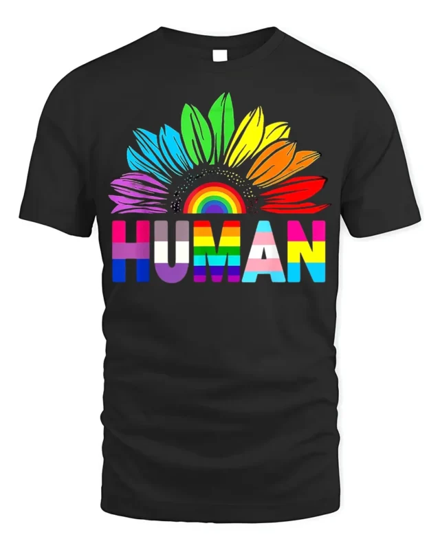 Colorful Human Rights T-Shirt Pride Flower Graphic - black t-shirt on white background