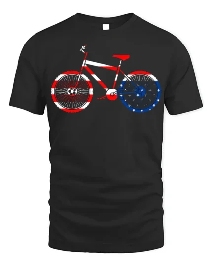 American Flag Bike T-Shirt 4th of July Biker Tee - black t-shirt on white background