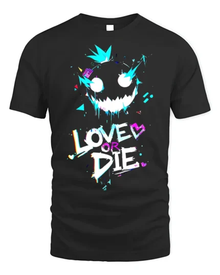 Love or Die Glitch Art T-Shirt Urban Punk Graphic - black t-shirt on white background