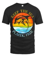 Keep The Sea Plastic Free Dolphin T-Shirt Eco Graphic - black t-shirt on white background
