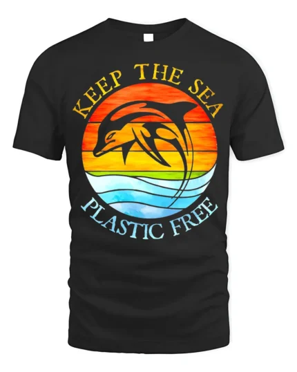 Keep The Sea Plastic Free Dolphin T-Shirt Eco Graphic - black t-shirt on white background