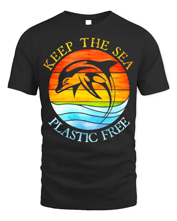 Keep The Sea Plastic Free Dolphin T-Shirt Eco Graphic - black t-shirt on white background