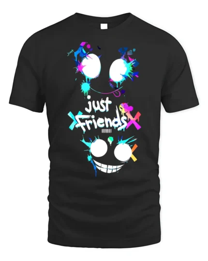 Just Friends Splatter Face T-Shirt Funny Streetwear Tee - black t-shirt on white background