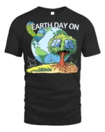 Earth Day On T-Shirt Eco Friendly Solar Tree Graphic - black t-shirt on white background