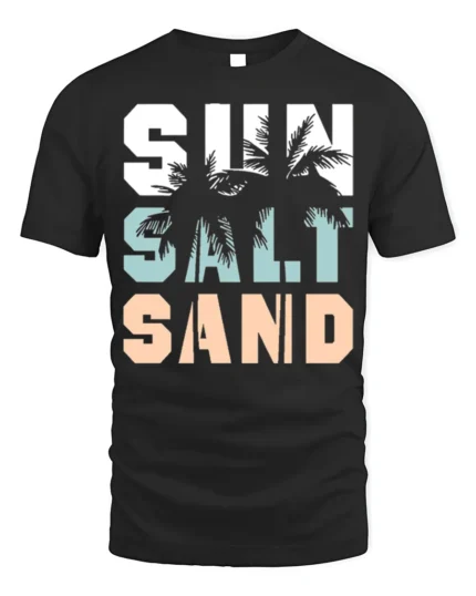 Sun Salt Sand T-Shirt Retro Summer Beach Vibe Tee - black t-shirt on white background