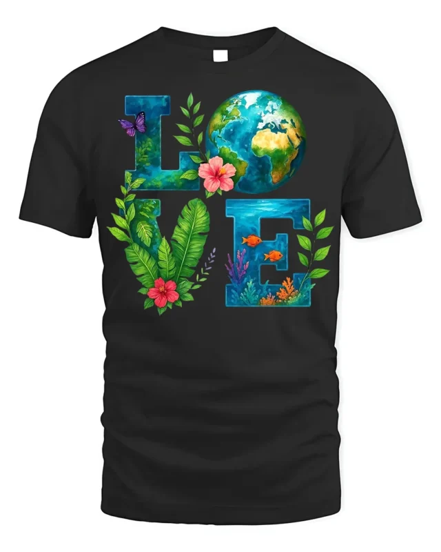 Earth Love T-Shirt Eco Nature Inspired Graphic Tee - black t-shirt on white background