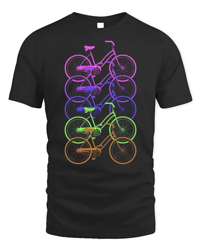 Retro Rainbow Bicycle T-Shirt Colorful Cycling Tee - black t-shirt on white background