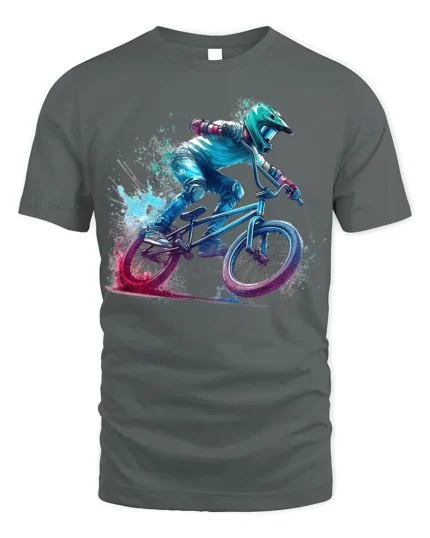 BMX Rider Splash Art Graphic T-Shirt Cool Biker Tee - gray t-shirt on white background