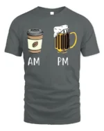 AM PM Coffee Beer T-Shirt Funny Graphic for Adults - gray t-shirt on white background