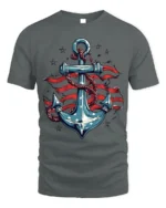 USA Anchor Flag Graphic T-Shirt 4th of July Style - gray t-shirt on white background