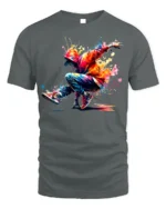 Colorful Breakdancer T-Shirt HipHop Urban Streetwear - gray t-shirt on white background