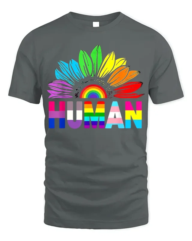 Colorful Human Rights T-Shirt Pride Flower Graphic - gray t-shirt on white background