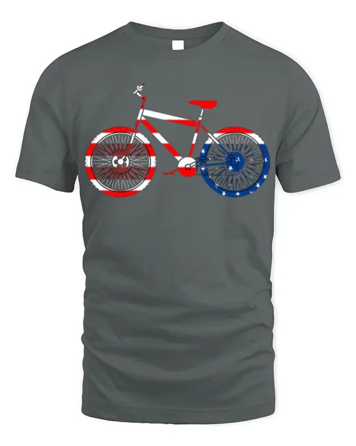 American Flag Bike T-Shirt 4th of July Biker Tee - gray t-shirt on white background
