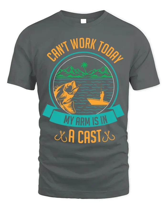 Funny Fishing T-Shirt My Arm Is in a Cast Graphic - gray t-shirt on white background