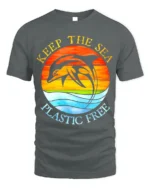 Keep The Sea Plastic Free Dolphin T-Shirt Eco Graphic - gray t-shirt on white background