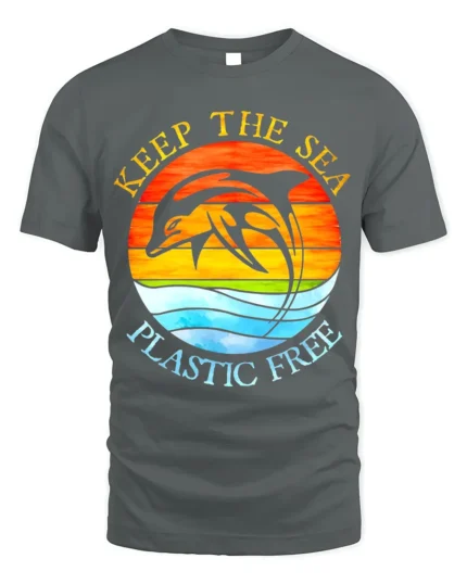 Keep The Sea Plastic Free Dolphin T-Shirt Eco Graphic - gray t-shirt on white background