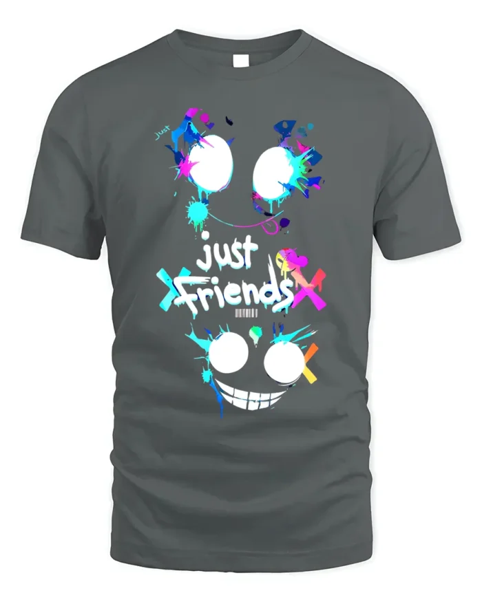 Just Friends Splatter Face T-Shirt Funny Streetwear Tee - gray t-shirt on white background
