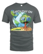 Earth Day On T-Shirt Eco Friendly Solar Tree Graphic - gray t-shirt on white background
