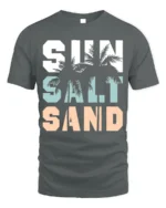 Sun Salt Sand T-Shirt Retro Summer Beach Vibe Tee - gray t-shirt on white background