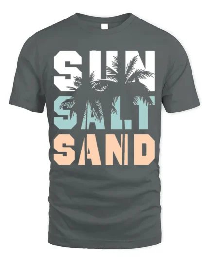 Sun Salt Sand T-Shirt Retro Summer Beach Vibe Tee - gray t-shirt on white background