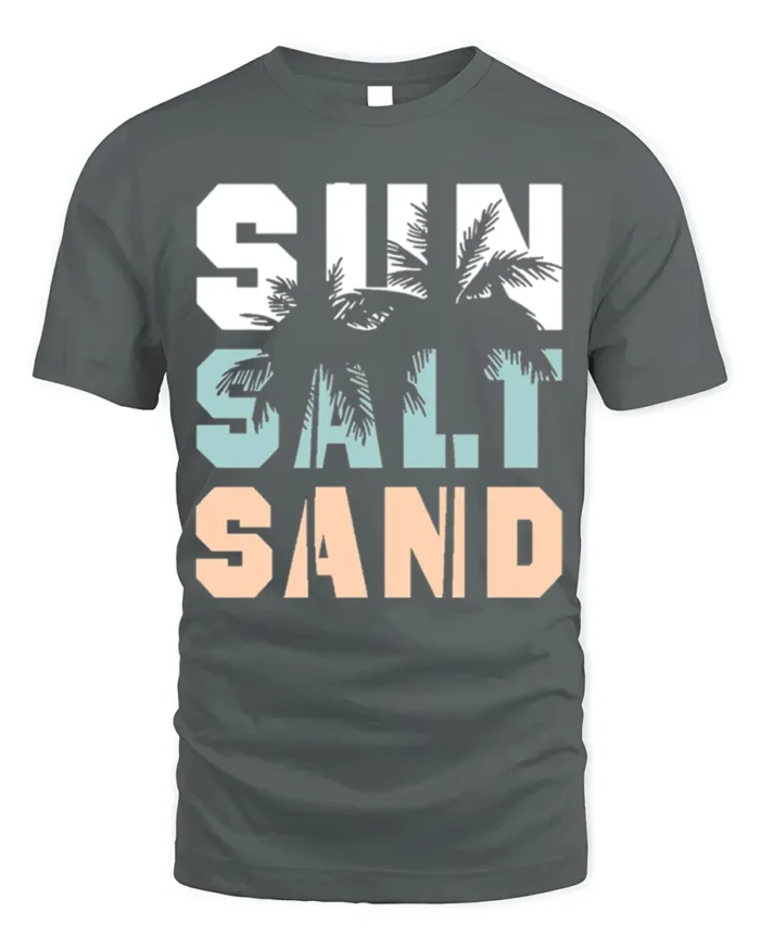 Sun Salt Sand T-Shirt Retro Summer Beach Vibe Tee - gray t-shirt on white background