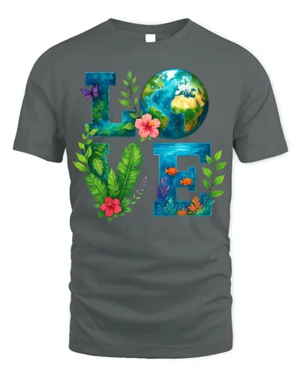 Earth Love T-Shirt Eco Nature Inspired Graphic Tee - gray t-shirt on white background