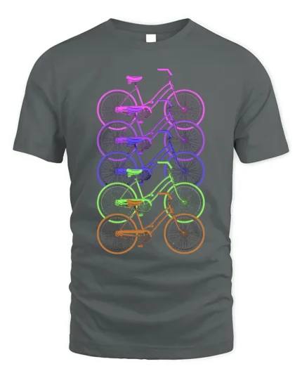 Retro Rainbow Bicycle T-Shirt Colorful Cycling Tee - gray t-shirt on white background