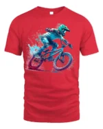 BMX Rider Splash Art Graphic T-Shirt Cool Biker Tee - red t-shirt on white background