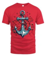 USA Anchor Flag Graphic T-Shirt 4th of July Style - red t-shirt on white background