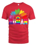 Colorful Human Rights T-Shirt Pride Flower Graphic - red t-shirt on white background