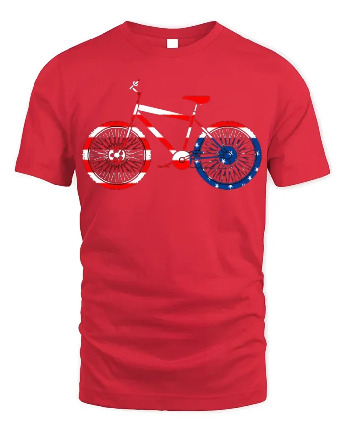 American Flag Bike T-Shirt 4th of July Biker Tee - red t-shirt on white background