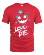Love or Die Glitch Art T-Shirt Urban Punk Graphic - red t-shirt on white background