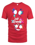 Just Friends Splatter Face T-Shirt Funny Streetwear Tee - red t-shirt on white background