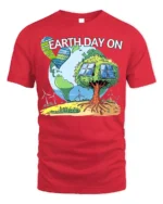 Earth Day On T-Shirt Eco Friendly Solar Tree Graphic - red t-shirt on white background