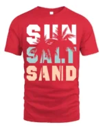 Sun Salt Sand T-Shirt Retro Summer Beach Vibe Tee - red t-shirt on white background