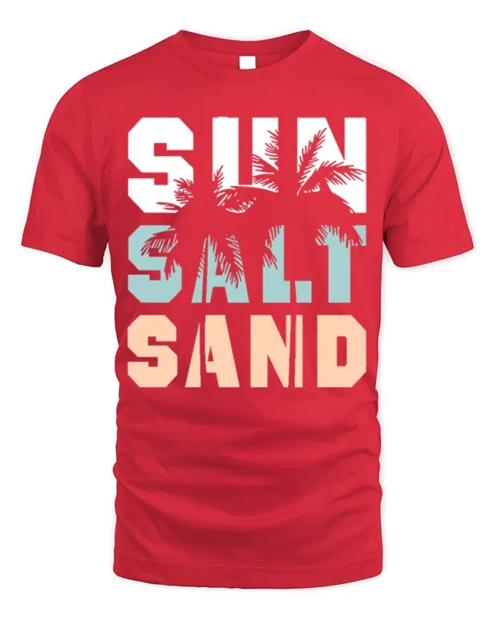Sun Salt Sand T-Shirt Retro Summer Beach Vibe Tee - red t-shirt on white background