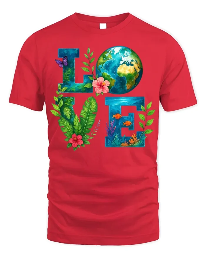 Earth Love T-Shirt Eco Nature Inspired Graphic Tee - red t-shirt on white background