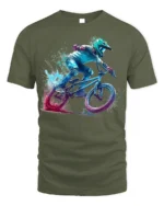 BMX Rider Splash Art Graphic T-Shirt Cool Biker Tee - military green t-shirt on white background