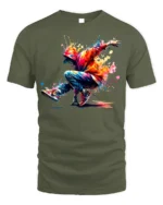 Colorful Breakdancer T-Shirt HipHop Urban Streetwear - military green t-shirt on white background