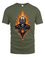 Harley Davidson Skull Flames T-Shirt Biker Graphic - military green t-shirt on white background