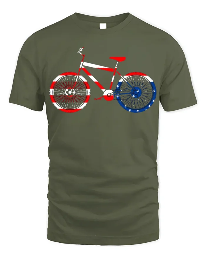 American Flag Bike T-Shirt 4th of July Biker Tee - military green t-shirt on white background