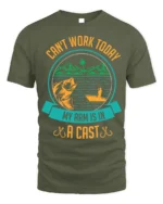 Funny Fishing T-Shirt My Arm Is in a Cast Graphic - military green t-shirt on white background