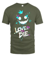 Love or Die Glitch Art T-Shirt Urban Punk Graphic - military green t-shirt on white background