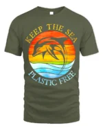 Keep The Sea Plastic Free Dolphin T-Shirt Eco Graphic - military green t-shirt on white background