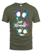 Just Friends Splatter Face T-Shirt Funny Streetwear Tee - military green t-shirt on white background