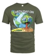Earth Day On T-Shirt Eco Friendly Solar Tree Graphic - military green t-shirt on white background