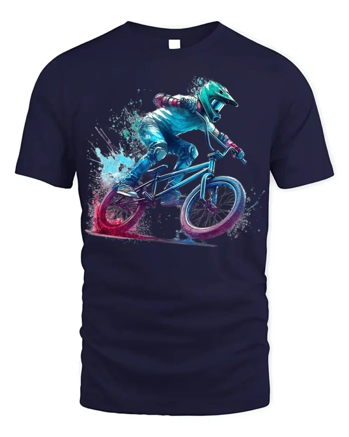 BMX Rider Splash Art Graphic T-Shirt Cool Biker Tee - navy t-shirt on white background
