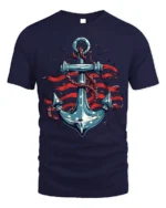 USA Anchor Flag Graphic T-Shirt 4th of July Style - navy t-shirt on white background