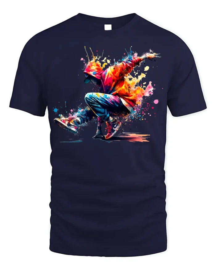 Colorful Breakdancer T-Shirt HipHop Urban Streetwear - navy t-shirt on white background